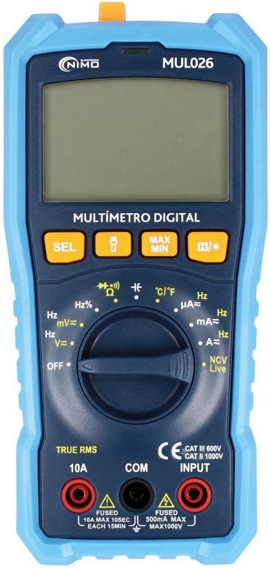 Multímetro Digital de Alcance Automático True RMS CAT.III 600V c/ Função de Lanterna - NIMO
