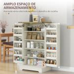 Armário Despensa de Cozinha com 2 Portas, 16 Prateleiras e Prateleira Ajustável para Sala de Jantar ou Sala de Estar 60x40x104 cm Creme