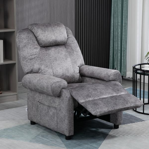 Poltrona Relax Reclinável com Apoio para os Pés Retrátil Encosto Alto Bolso Lateral Acolchoado Grosso 88x91x108 cm Cinzento