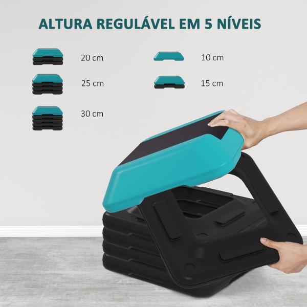 Step para Exercício Aeróbico Plataforma Step Antideslizante com Altura Ajustável de 10/15/20/25/30 cm Azul
