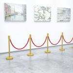 Conjunto de 2 Postes Separadores em Aço Inoxidável com Corda de Veludo Vermelho de 1,5 m e Base Preenchível Dourado