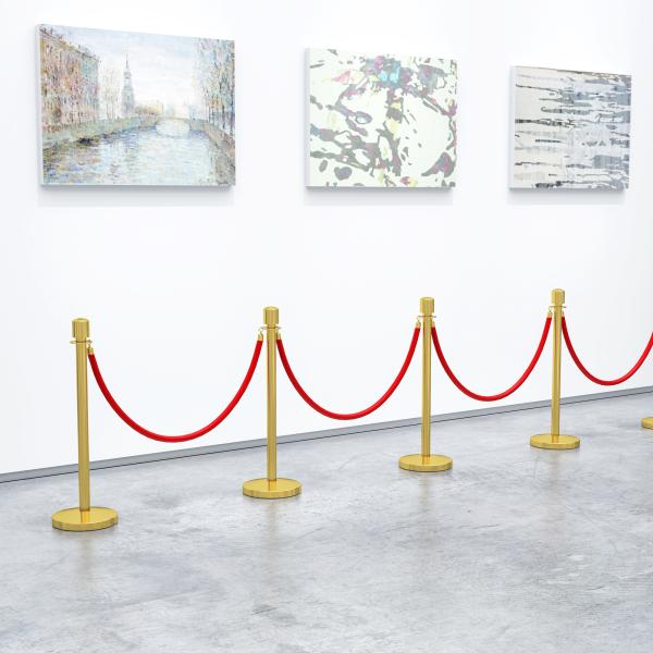 Conjunto de 2 Postes Separadores em Aço Inoxidável com Corda de Veludo Vermelho de 1,5 m e Base Preenchível Dourado