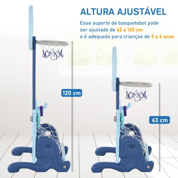 Tabela de Basquetebol 4 em 1 com Altura Ajustável para Crianças acima de 3 Anos Centro de Atividades 58x56x154cm Azul