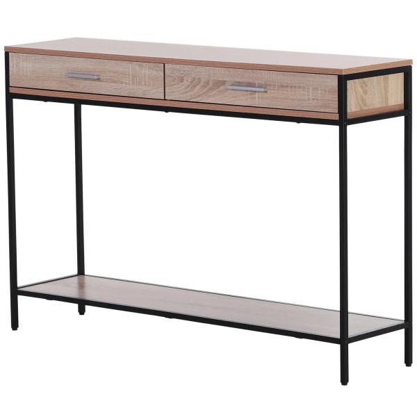 Mesa Tipo Consola de Estilo Industrial com 2 Gavetas e Prateleira Inferior 120x30x81,5cm Carvalho e Preto