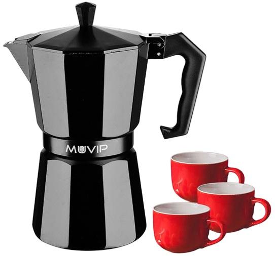 Cafeteira Italiana Alumínio 3 Chávenas (Preto Fosco) - MUVIP