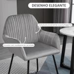 Cadeira de Sala de Jantar Estofada em Veludo com Base Metálica Cruzada Cadeira de Leitura 60x56,5x85 cm Cinza