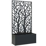 Floreira de Metal com Ecrã de Privacidade com Ramos Decorativos Floreira de Parede ou Independente 61x23x113 cm Preto