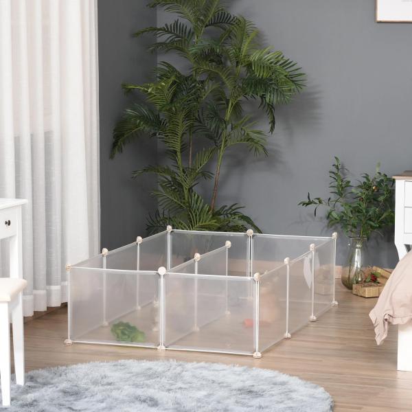 Recinto para Pequenos Animais Modular de Metal com 12 Painéis e 24 Conectores para Coelhos Porquinhos da Índia 105x105x45 cm Branco