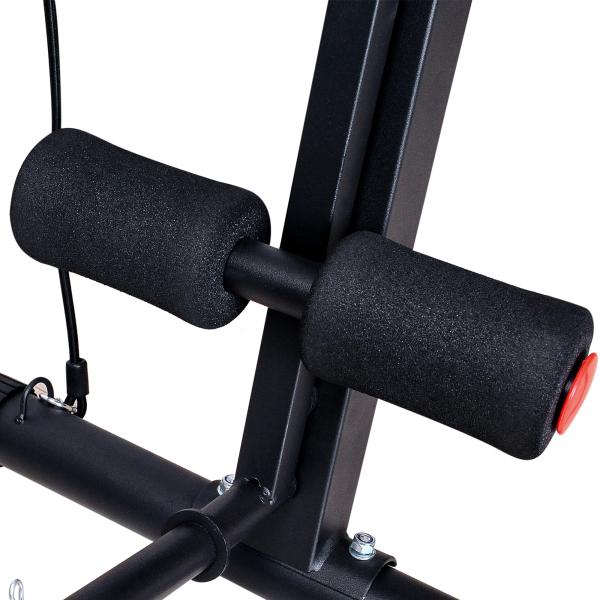 Banco de Musculação com Encosto Ajustável em 7 Posições Extensão de Pernas Apoio para Bíceps e Banda de Resistência para Treino Completo em Casa 54x160x106cm Preto e Vermelho