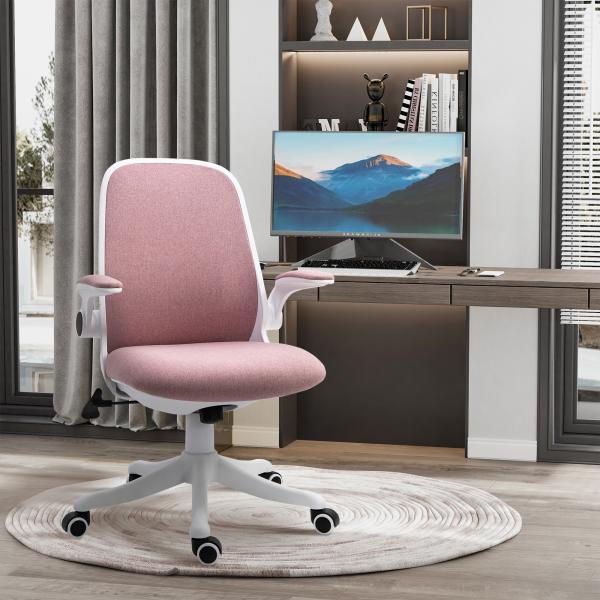 Cadeira de Escritório Giratória Função de Inclinação Altura Ajustável Ergonômica com Apoio de Braço Elevavel Carga 120 kg62,5x60x94 - 104 cm Rosa