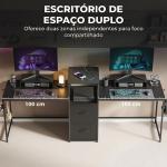 Mesa Gaming Dupla de 244 cm com Estação de Carga Portos USB Suportes para Monitor Gavetas de Tecido Preto