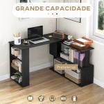 Mesa de Computador Secretária Mesa de Canto Giratória 360° com 5 Prateleiras 120x110x74,5 cm Preto