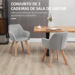 Cadeiras de Jantar Conjunto de 2 Estofadas em Veludo Encosto Médio Pés de Madeira para Sala de Jantar Cinza