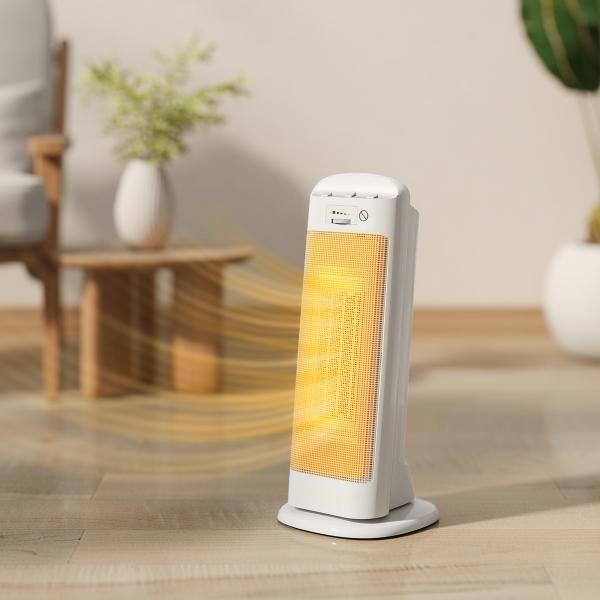 Aquecedor Elétrico de Baixo Consumo 2000W PTC com 4 Modos Termóstato Regulável Oscilação de 55° 20x20x49 cm Branco