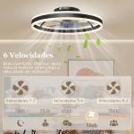Ventoinha de Teto com Luz LED 6 Velocidades Motor Reversível e Comando Remoto Potência 45W Ø50x13,5 cm Preto