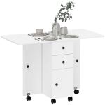 Mesa Dobrável c/ 2 Gavetas e Rodas para Jantar Mesa Auxiliar Multifuncional 120x60x76,5cm Branco