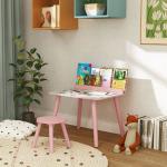 Mesa e Cadeira para Crianças com Prateleira para Livros Secretária para Crianças acima de 3 Anos Rosa
