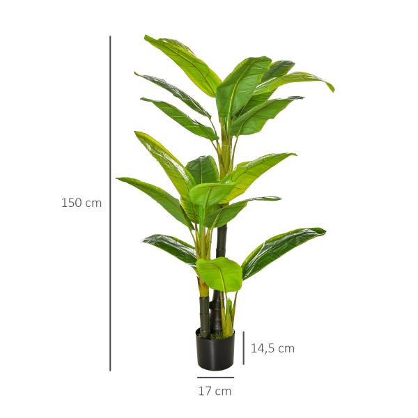 Bananeira Artificial 150 cm Planta Artificial com Vaso e 18 Folhas Planta Artificial para Decoração Verde