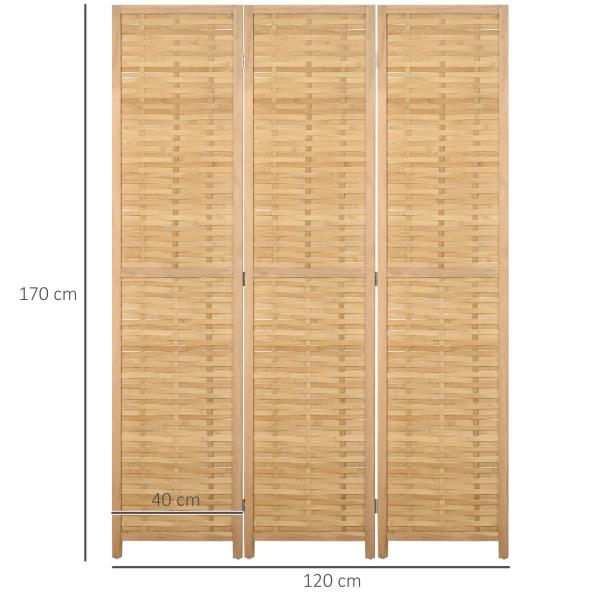 Biombo de 3 Paineis Separador de Ambientes Dobrável 120x1,8x170 cm Divisor de Ambientes com Padrão Tecido em Bambu Madeira