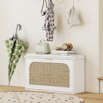 Banco para Sapatos Boho com Assento Acolchoado Porta de Rattan Gaveta Basculante Prateleira Ajustável 8 Pares 80x26x47,5 cm Branco