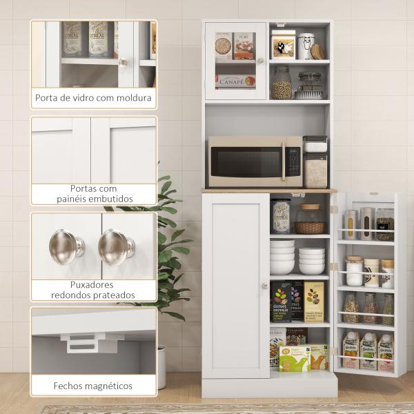 Armário de Cozinha Armário Alto de Cozinha com 3 Portas Prateleiras Ajustáveis e Prateleiras na Porta 60x35x169 cm Branco