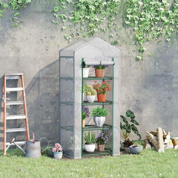 Estufa de Jardim com 4 Prateleiras e Cobertura de PE Estufa de Aço para Cultivo de Plantas Flores 70x50x160cm Branco