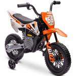 Moto Elétrica Infantil 12V com Música, Velocidade 2,4 - 5 km/h, Rodas Auxiliares, 109,5x60x72,5 cm, Laranja
