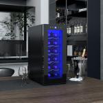 Cave de Vinhos 12 Garrafas com Dupla Refrigeração Termoelétrica Temperatura Ajustável 8 - 18℃ Porta de Vidro Anti - UV Ecrã LED Luz Interior Preto