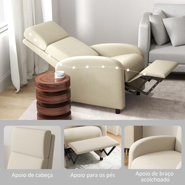 Poltrona Relax Reclinável até 160° Poltrona Reclinável Manual com Apoio para os Pés 64x86x102 cm Bege