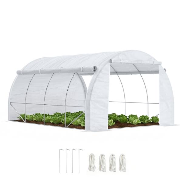 Estufa Tipo Túnel de Jardim 4x3x2m com Porta Enrolável 8 Janelas Cobertura de PE 140g/m² e Metal Galvanizado para Cultivos de Plantas Verduras Branco