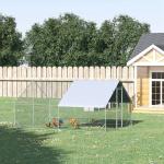 Galinheiro de Exterior Grande 3x4x2m Gaiola para 8 - 12 Galinhas de Aço Galvanizado com Teto de PE e Fechadura para Coelhos Prata