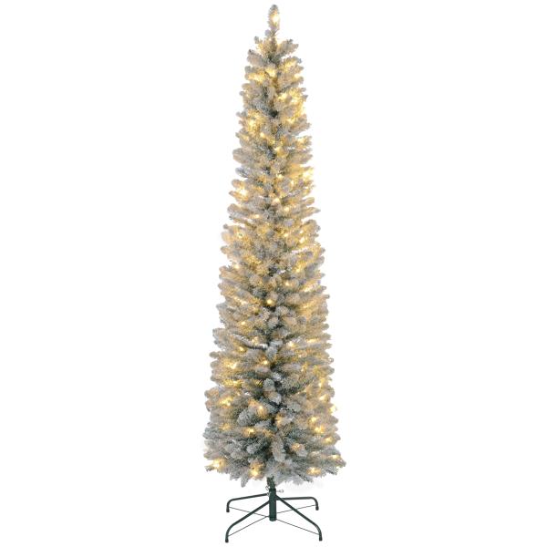 Árvore de Natal 210 cm Árvore de Natal Artificial Nevada com 180 Luzes LED 405 Ramos Verde e Branco