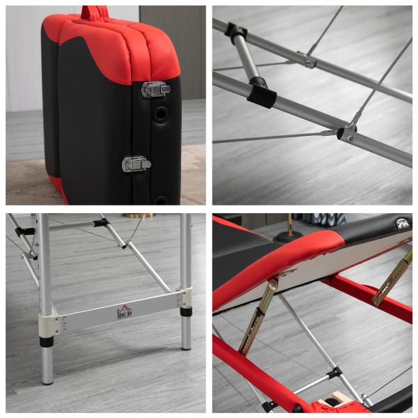 Marquesa de Massagem Dobrável e Portátil com Altura Ajustável Apoio para a Cabeça e Apoio para os Braços 215x60x61 - 84 cm Preto e Vermelho