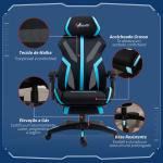 Cadeira de Gaming com Apoio para os Pés Retrátil Cadeira de Escritório Reclinável com Apoio para a Cabeça e Altura Ajustável 65x65x119 - 129cm Preto e Azul
