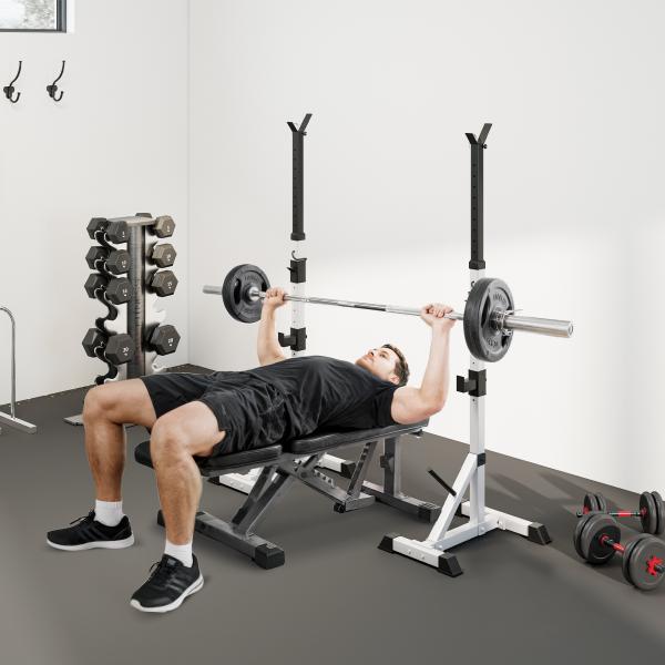 Suporte para Barras de Pesos Ajustável 2 Peças de Aço Treinamento em Casa Peso 200 kg 58,5x75,5x136 - 176 cm Prata e Preto