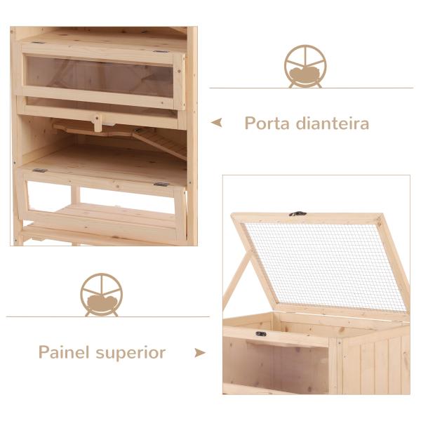 Gaiola de madeira para hamsters e outros pequenos roedores 60x40x120cm Madeira natural