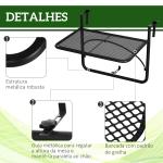 Mesa Suspensa para Varanda com Braço Regulável e Altura Ajustável em 3 Posições Estrutura de Metal 60x56,5x45 cm Preto
