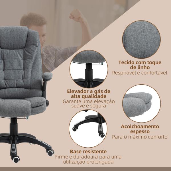Cadeira de Escritório com 6 Pontos de Massagem Reclinável até 130° com Função de Aquecimento 68x72x110 - 120 cm Cinza