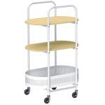 Carrinho Auxiliar com Rodas Carrinho de Cozinha de 3 Níveis com Cesta e Prateleiras 49,5x32,5x82,5 Branco e Madeira
