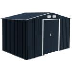Abrigo de Jardim Metálico para Armazenamento de Ferramentas com Base de Reforço Incluída e 4 Janelas 277x195x192 cm Cinza Escuro