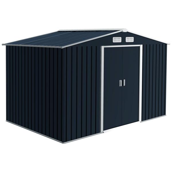 Abrigo de Jardim Metálico para Armazenamento de Ferramentas com Base de Reforço Incluída e 4 Janelas 277x195x192 cm Cinza Escuro