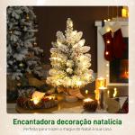 Mini Árvore de Natal Artificial com 35 Luzes LED 60 cm com 72 Ramos com Neve Pinhas Bagas e Base de Saco de Juta Ø37x60 cm Verde