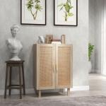 Aparador de Sala de Estar com 2 Portas de Rede e Prateleiras Ajustáveis Armário Estilo Cannage Anti - Tombo para Cozinha 73x41x102 cm Madeira