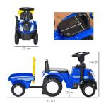 Trator para Crianças de 12 - 36 Meses com Reboque Removível Carro Andador com Buzina Farol Pá e Ancinho Carga 25kg 91x29x44cm Azul
