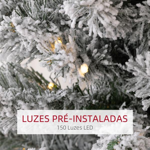Árvore de Natal 180 cm Árvore de Natal Artificial Nevada com 150 Luzes LED 329 Ramos Verde e Branco