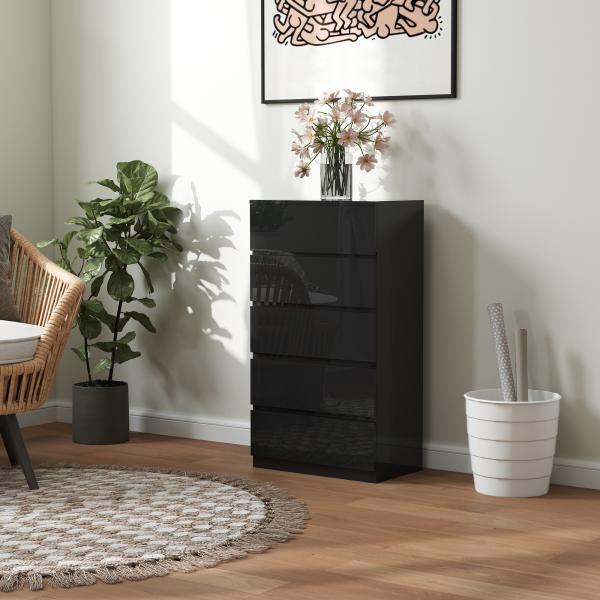 Cómoda com 5 Gavetas de Madeira Cómoda de Dormitório Cómoda Branca para Sala de Estar Estilo Moderno 55x34x100 cm Preto
