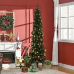 Árvore de Natal Artificial 225 cm Árvore de Natal com 706 Ramos Árvore de Natal Slim com 56 Pinhas Base Dobrável Ø58x225 cm Verde