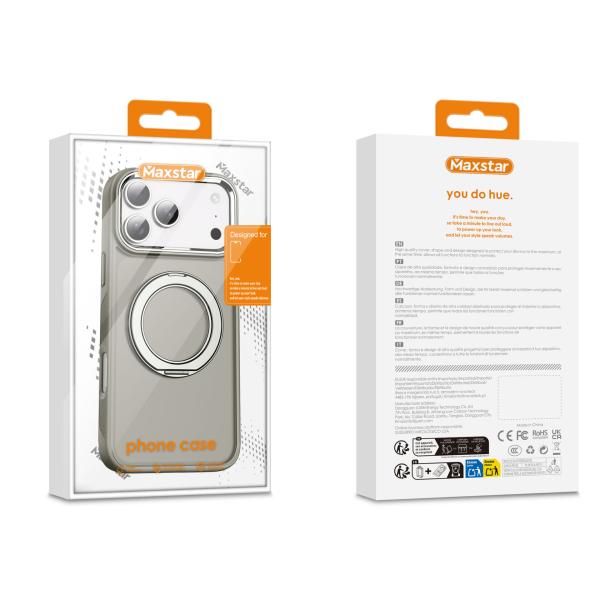 Maxstar MX801 Capa Magnética Antichoque Compatível com MagSafe para Apple iPhone 15, com Anel Rotativo 360° e Proteção Metálica Elevada da Câmara - Cinzento