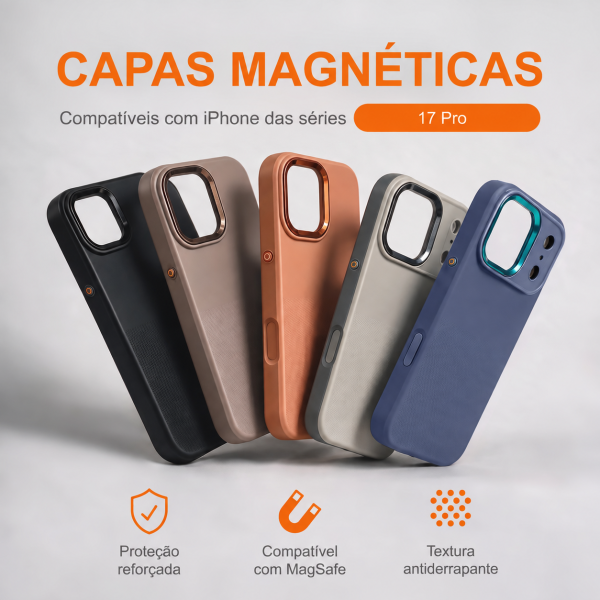 Maxstar MX802 Capa Magnética Antichoque Compatível com MagSafe para Apple iPhone 17 Pro, com Botão de Controlo da Câmara, Proteção Integral, Cantos Reforçados e Textura Antiderrapante - Preto