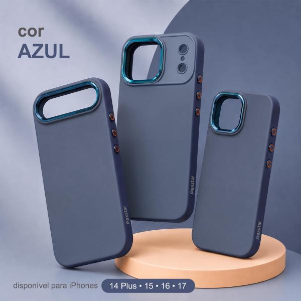 Maxstar MX802 Capa Magnética Antichoque Compatível com MagSafe para Apple iPhone 17 Pro Max, com Botão de Controlo da Câmara, Proteção Integral, Cantos Reforçados e Textura Antiderrapante - Azul
